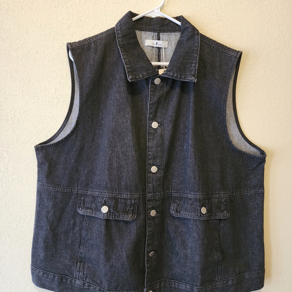 Denim Sleeveless Vest with Button Closure